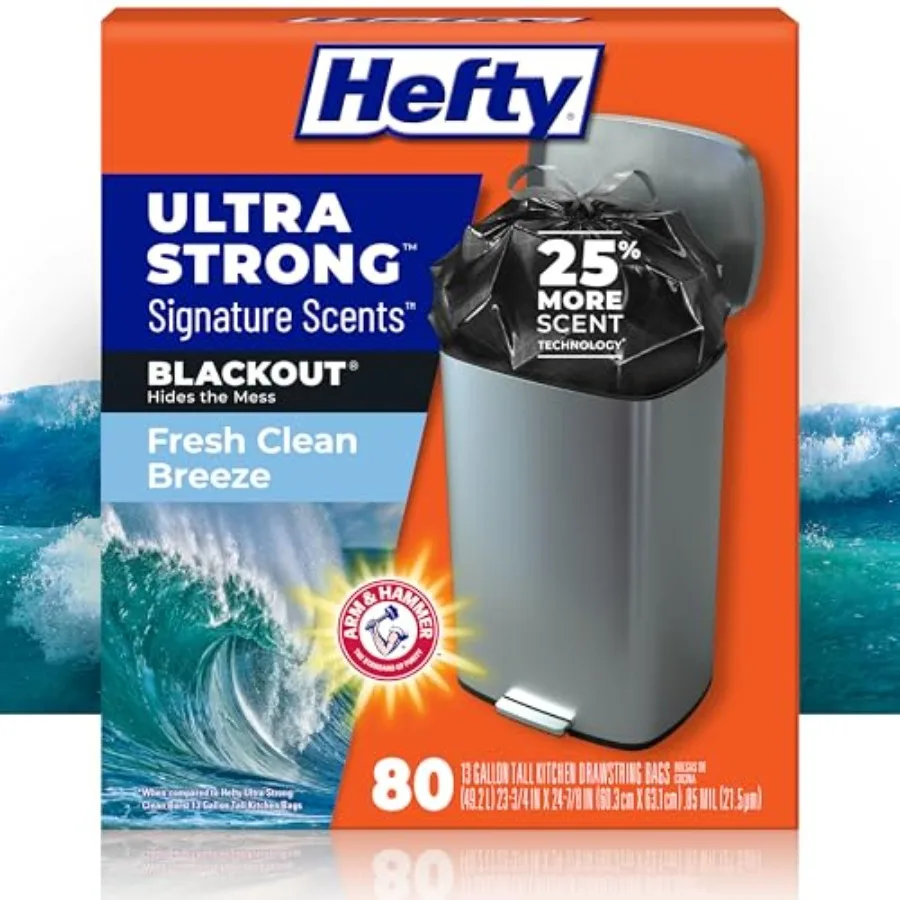 

Ultra Strong Signature Scents 13 Gallon Tras Bags, Fres Clean Breeze Scent, Tall Kitcen Tras Bags wit 25% More Scent Tecnology,