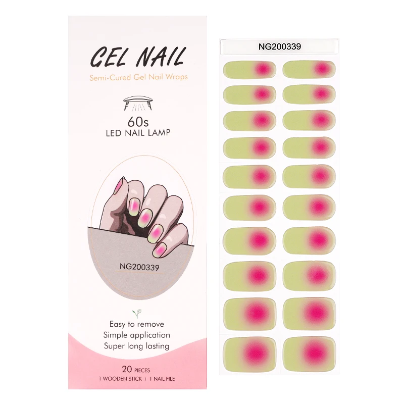 20 punte tinta unita Gel Semi-polimerizzato involucri per unghie Manicure a lunga durata lampada a LED UV bisogno di decalcomanie adesive in Gel per unghie con copertura completa di moda