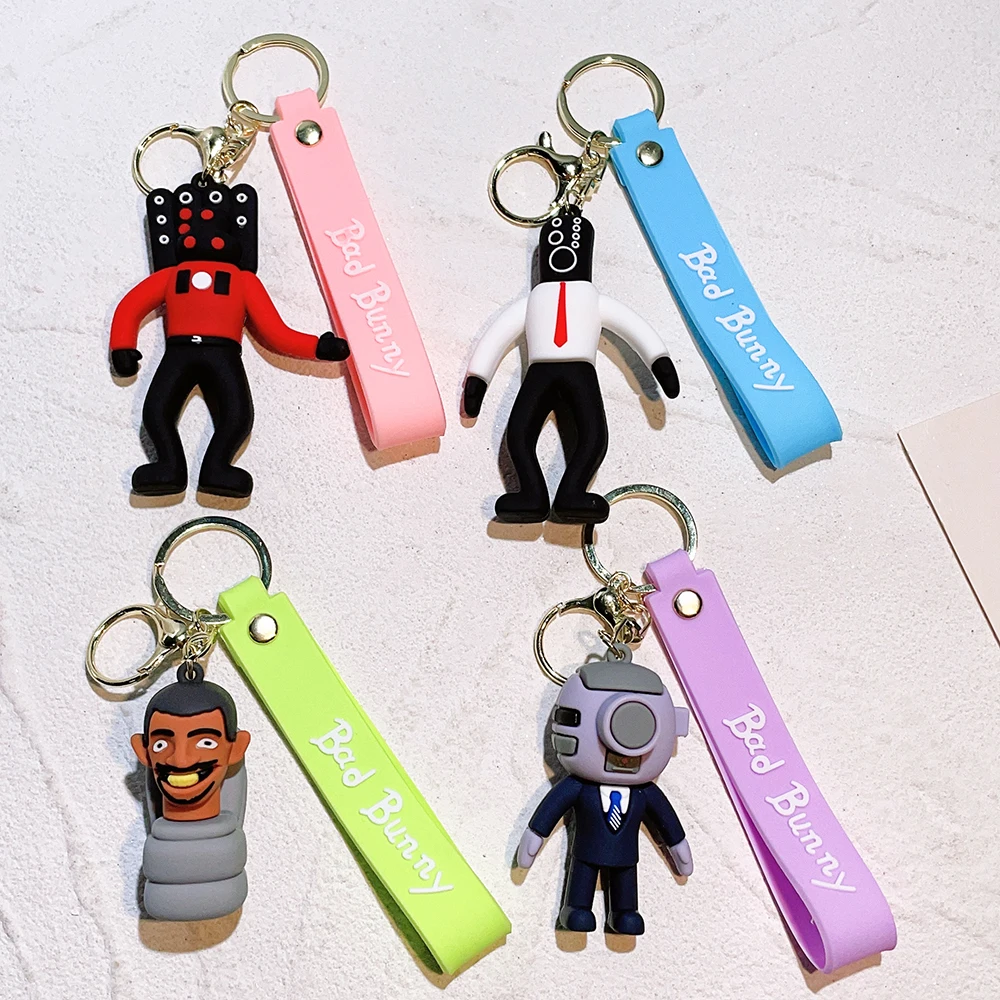 Cartoon Skibidi Toilet Keychain Cute Cartoon Figure Silicone Pendant Keyring Car Backpack Key Holder Kawaii Jewelry Accessories