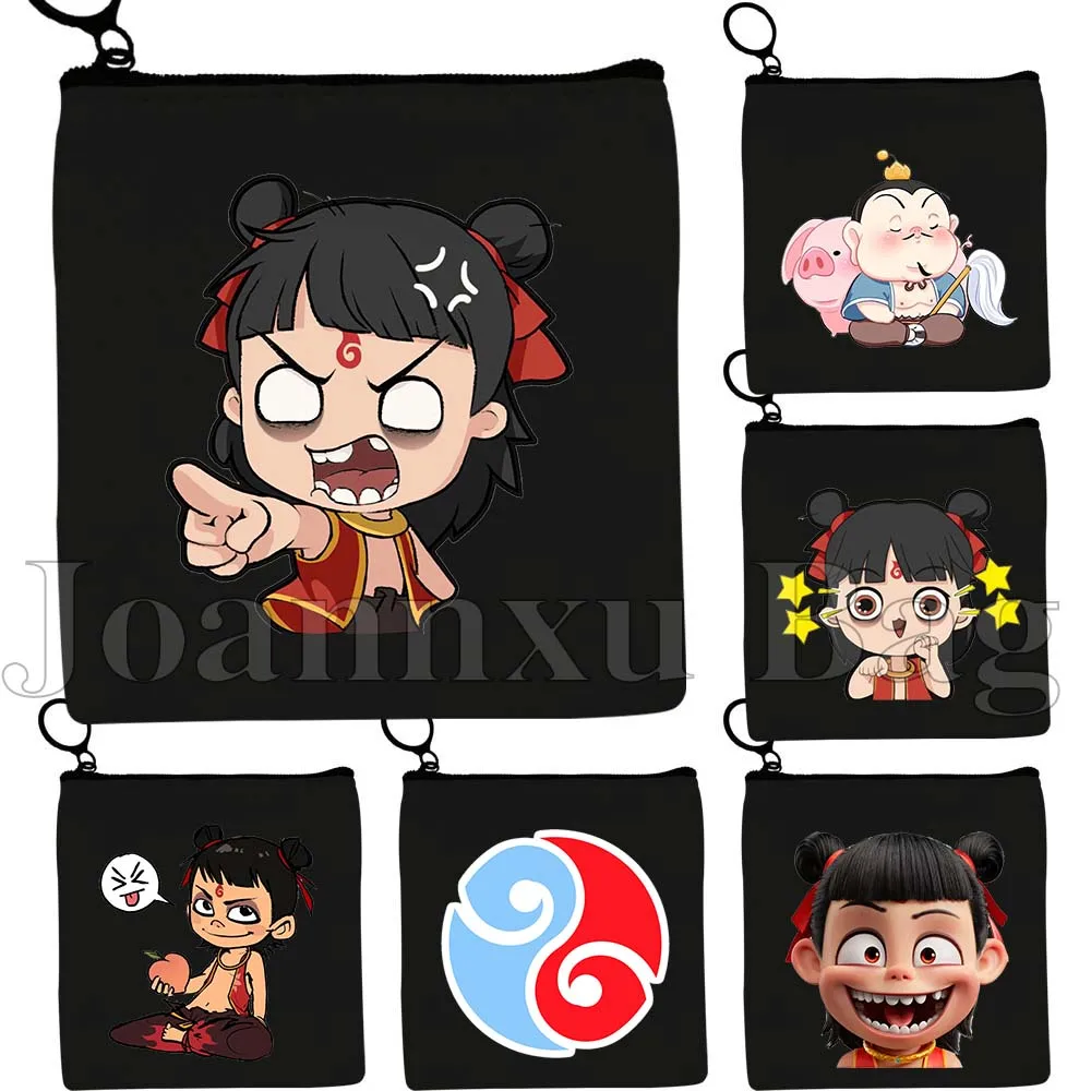 

Cute Cartoon Ne Zha Ao Bing The Demon Boy Chinese Anime Canvas Coin Purse Bag Small Square Key Storage Card Bag Wallet Pouch