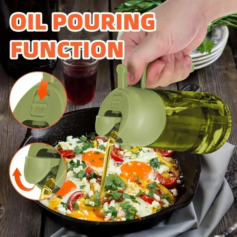 2025 Neuer 470 ml Küchen-Olivenölspender, 2-in-1-Olivensprühgerät zum Kochen von Ölen, Picknick-Gadgets für die Luftfritteuse zu Hause im Freien