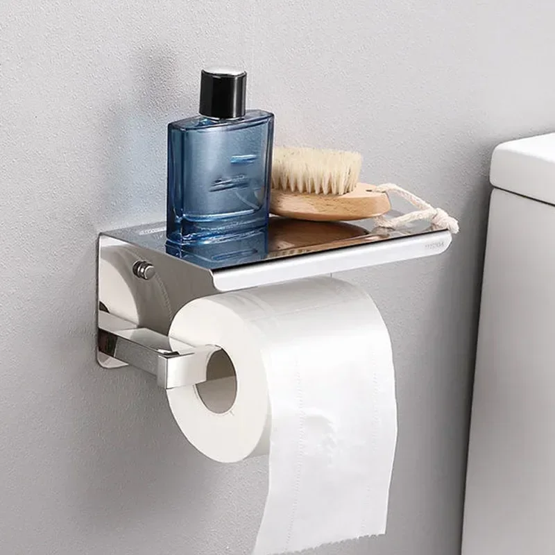 

304 Stainless Steel Toilet Paper Holder with Phone Shelf Bathroom Tissue Holder Toilet Paper Roll Holder