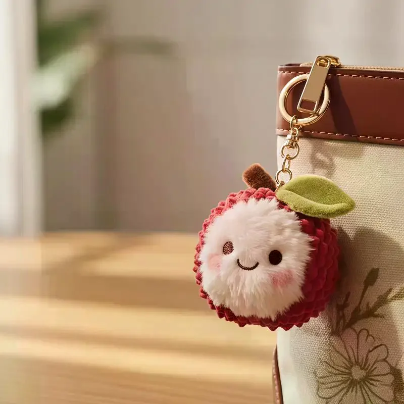 Plush Lychee Yangmei Keychain Soft Fluffy Cute Fruit Stuffed Toy for Backpack Purse Bag Key Accessory