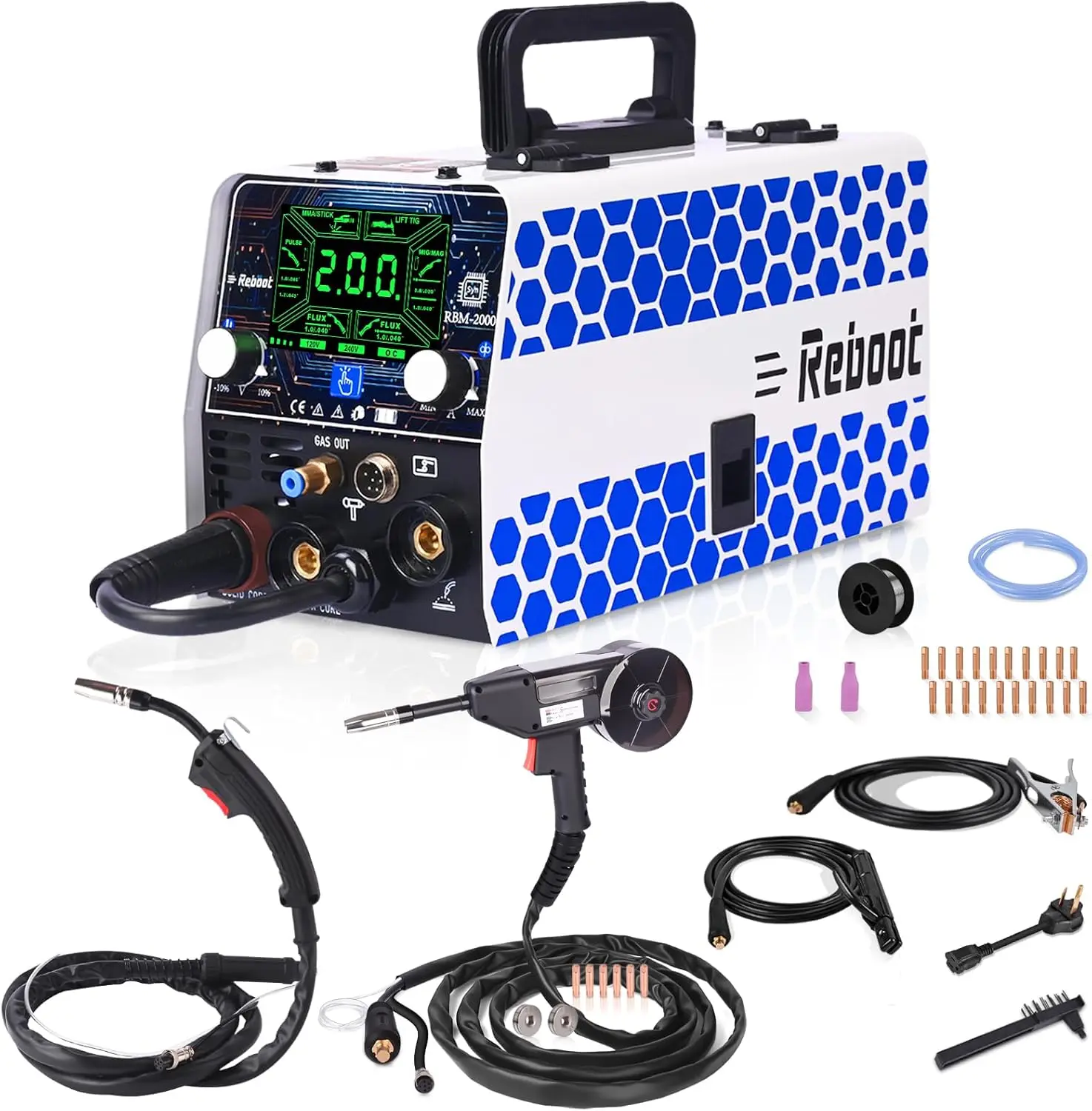 Reboot RBM2000 5-in-1 Welder 120V/240V Spool Gun, Aluminum MIG Flux Core Lift TIG Stick Complete Welding Machine