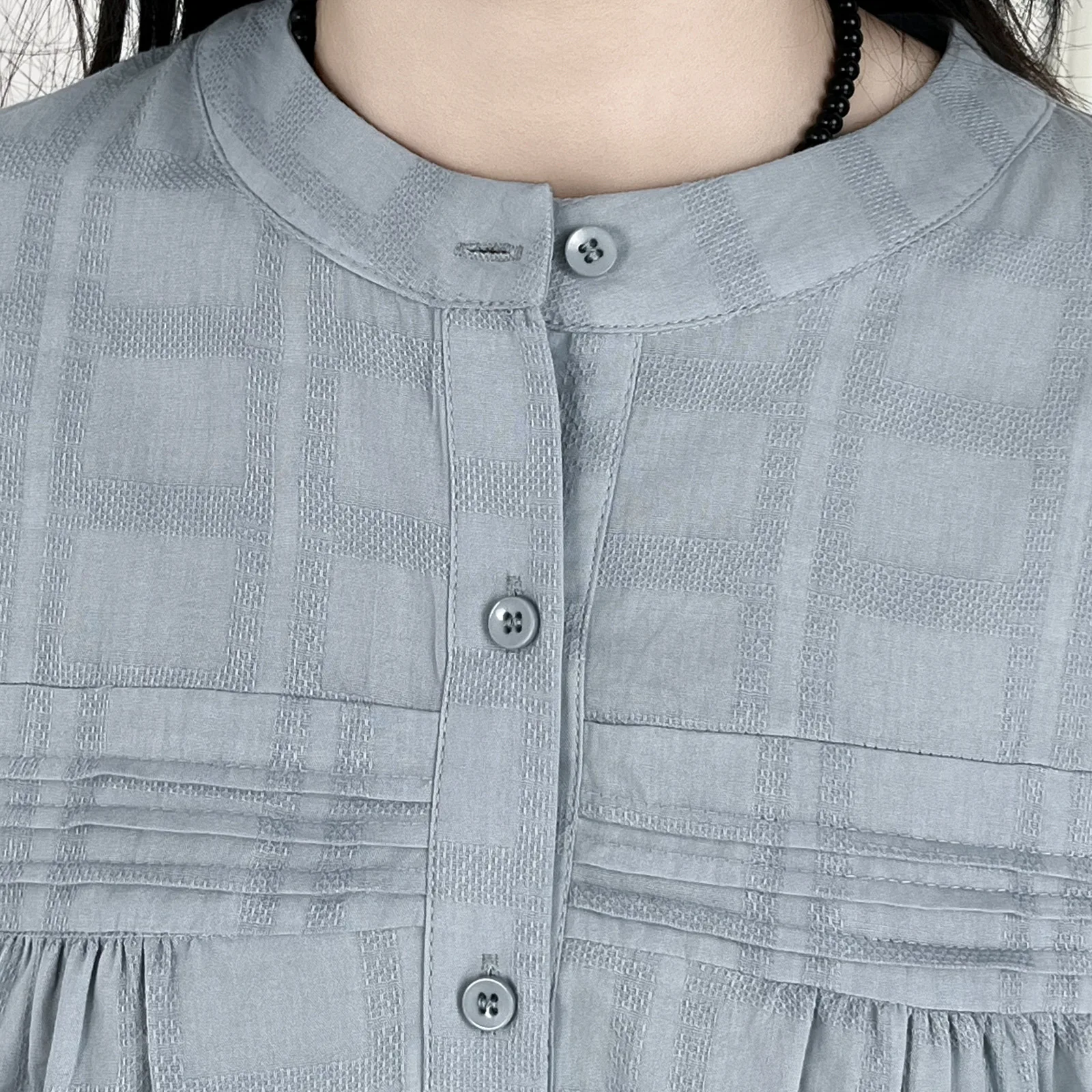 Moda plus size blusas femininas outono simples dobra jacquard algodão camisa de manga longa casual o-pescoço topos 6186