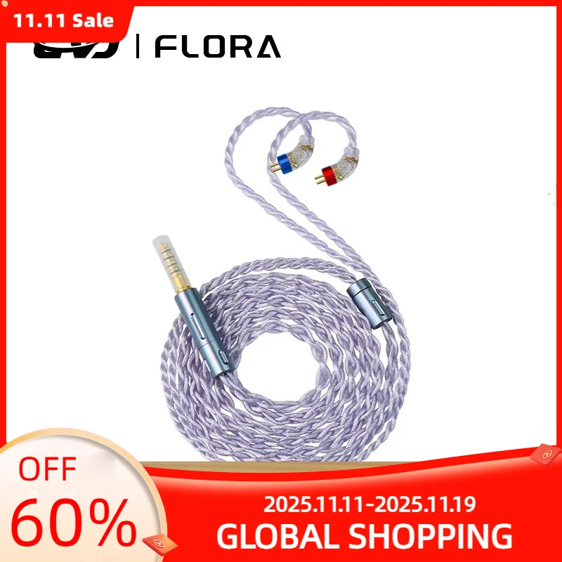 

CVJ Flora Silver-Plated Wired Headphone Upgrade Cable with 4.4mm Balanced Plug High-Fidelity Audio Cable with Dual Pins For KZ