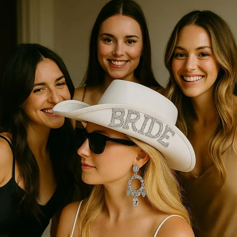 

Bride Pearl White Cowboy Hat Western Nashville Wedding Bachelorette Party Bridal Decor Accessories Bride To Be Bridesmaid Gifts