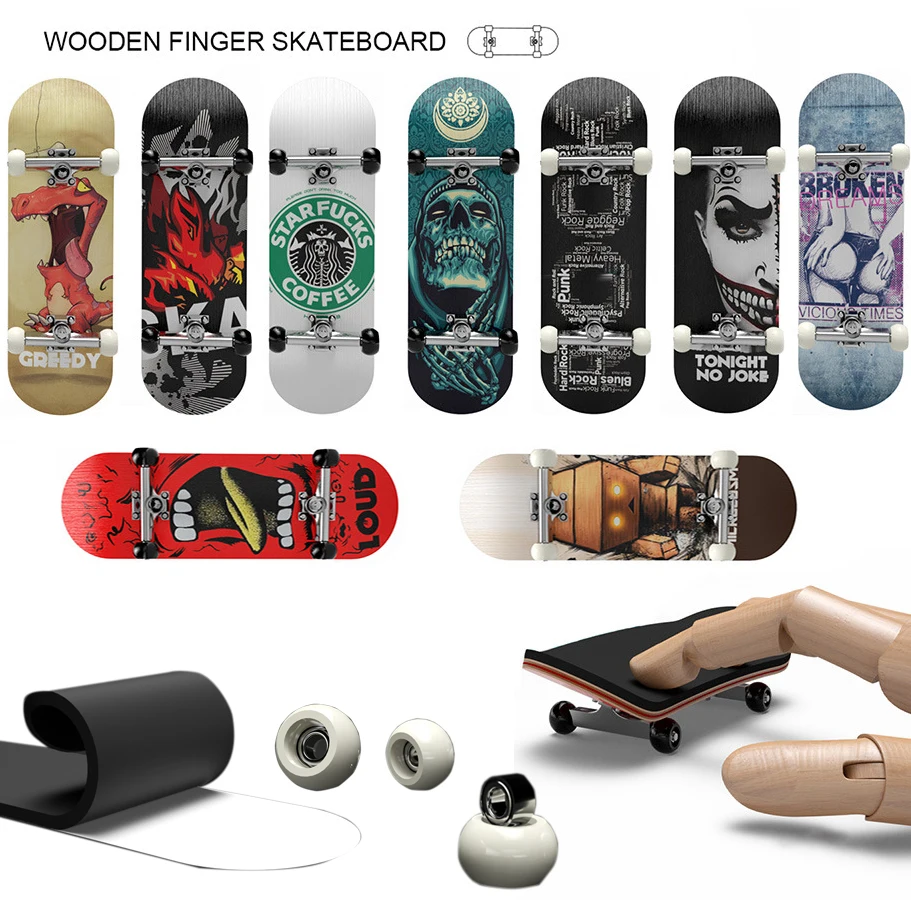 Wooden Finger Skateboards DIY Skate Park Tech Parts Deck Stunt Professional Skateboard Metal Bracket Bearing Wheel Tabletop Toys