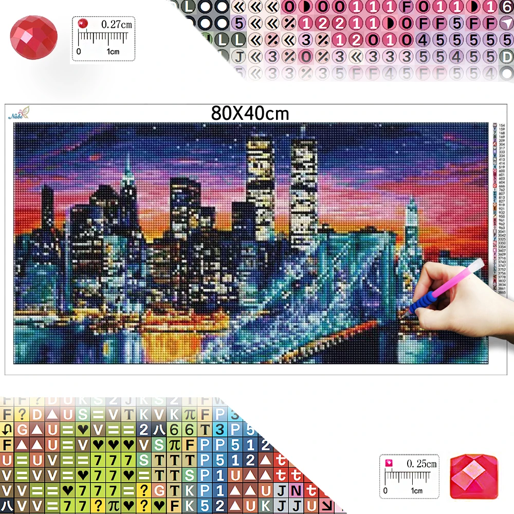 Embroidery York - ภาพเพชรขนาดใหญ่ 5D สะพานบรูคลิน นิวยอร์ก งานปักโมเสกเต็มพื้นที่ ศิลปะภาพวิวเมืองยามค่ำคืน