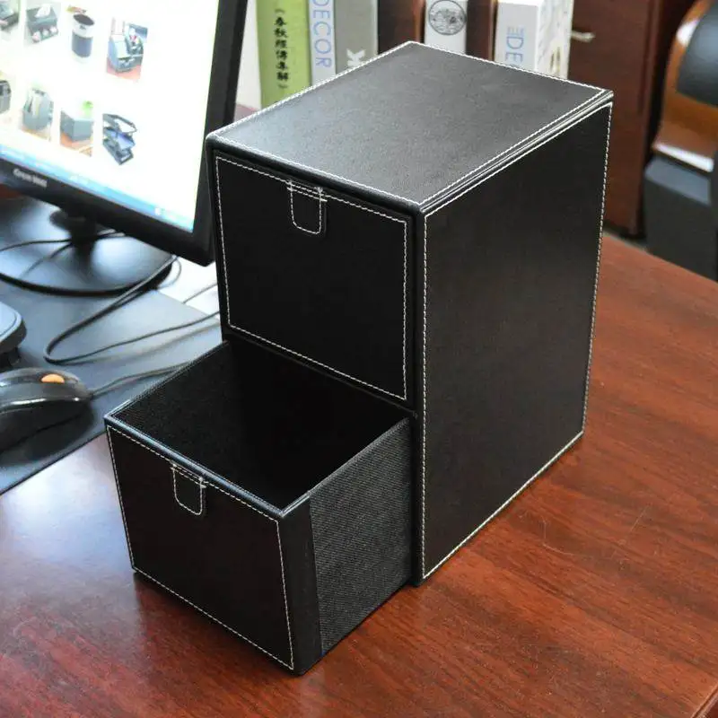 Creative Leather CD Storage Box 2-Drawer DVD Disc Organizer Cabinet with High-End Desktop Design for Media Collection&Home Decor