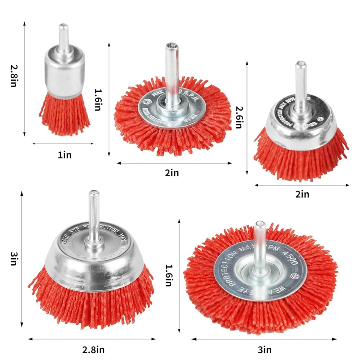 Щетка для чистки, 5 шт., нейлоновая нить, абразивная проволочная щетка, колесо и набор чашечных кистей с хвостовиком сверла 1/4 дюйма, нейлоновый набор, красный