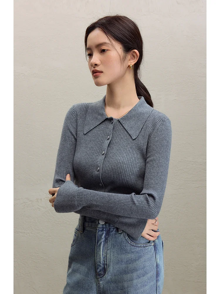 ZIQIAO All-match Slim Lapel Knitted Cardigan Sweaters for Women 2023 Autumn Winter New Slim Cozy Style Cardigan Top Female