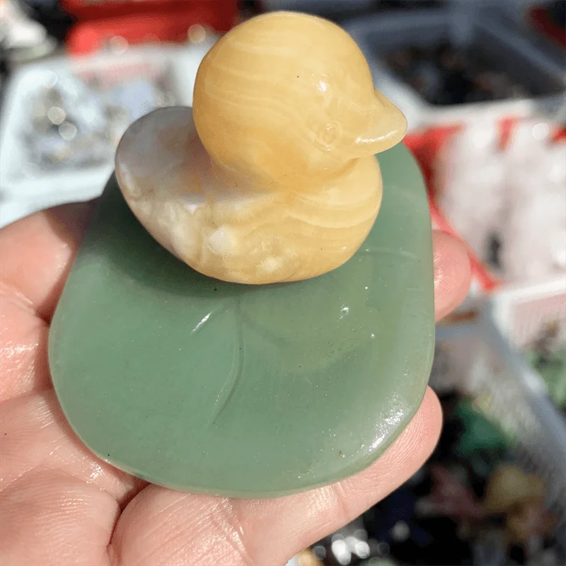 Natural Orange Calcite Cartoon Duck Carving Crystals Statue Ornament, Reiki Stone Crafts, Home Decoration Gifts, 1Pc