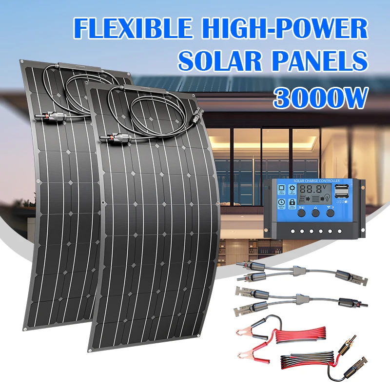 3000W 18V Portable Solar Panel ETFE High Efficiency Monocrystalline - Lightweight Foldable Generator for Home Camping Off-Grid