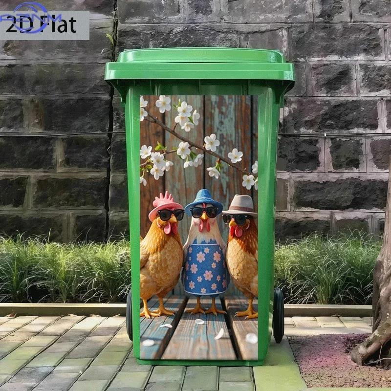 [2D Flat Printing]1pc Trash Can Sticker[Title Has Been Translated, Do Not Change] Spring Cute Chicken Fashion Theme Design Wal