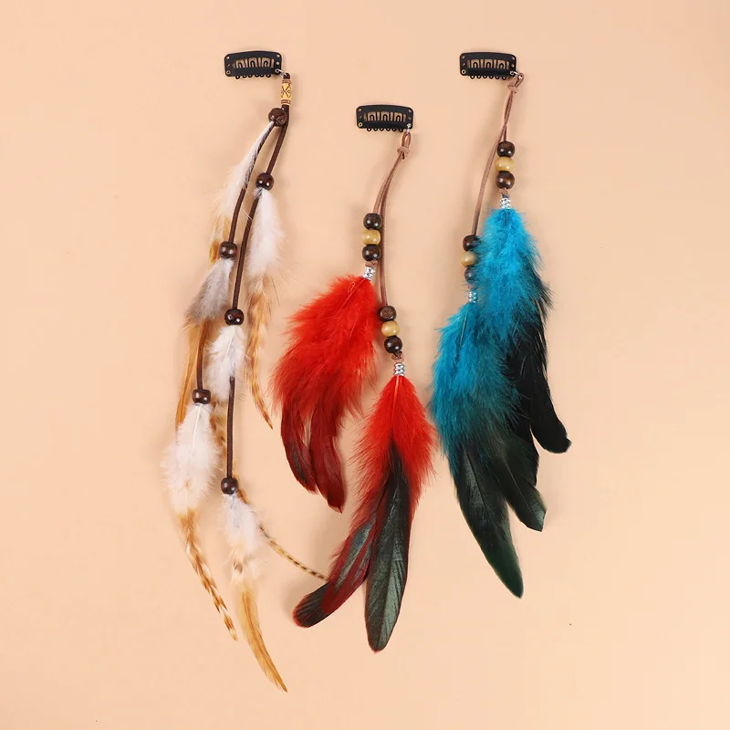 New Fashion personality Boho Colorful Feather Hair Clip for Women Indian Hippie Headpieces Feather Hair Rope Headband Headwear