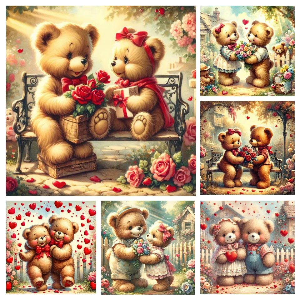 Diy Diamond Painting New 2024 Cartoon Cute Little Bear Lover Full Rhinestone Embroidery 5D Cross stitch Kits Mosaic Picture G610