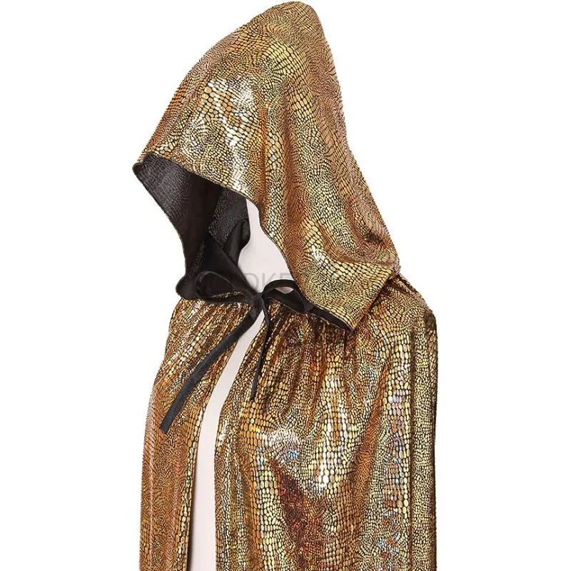 Halloween Kostuum Voor Vrouwen Hoodie Glanzende Cape Cape Full Length Mantel Volwassen Mardi Gras Kerstkostuum