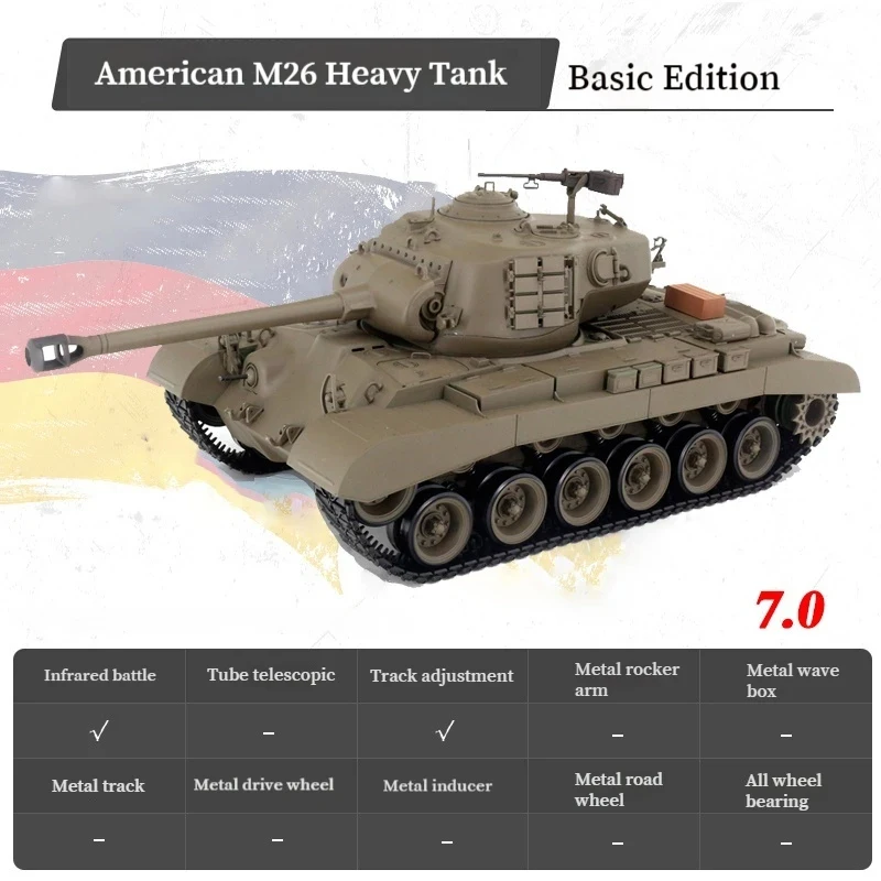 Henglong 3838-1 Large Simulation American Pershing Heavy Battle Tank Model Children'S Multi Functional Competitive Tank Car Toy