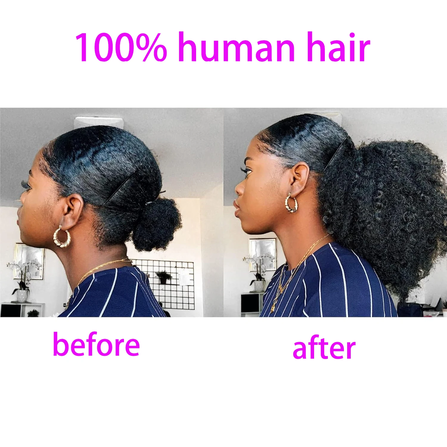 Estensioni della coda di cavallo Capelli umani Estensioni della coda di cavallo ricci afro crespi Clip di capelli Remy con coulisse da 12-24 pollici in coda di cavallo riccia afro