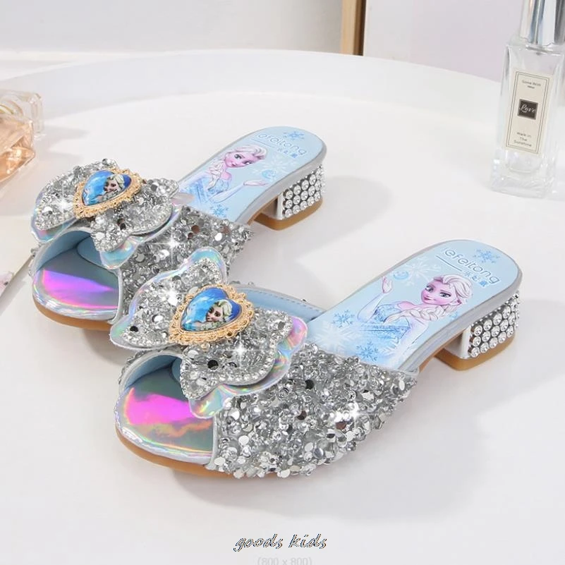 Frozen Princess Elsa Shoes Slippers Girls\' High Heels Fashion Crystal Shoes Children\'s Summer Sandals Size 26-36