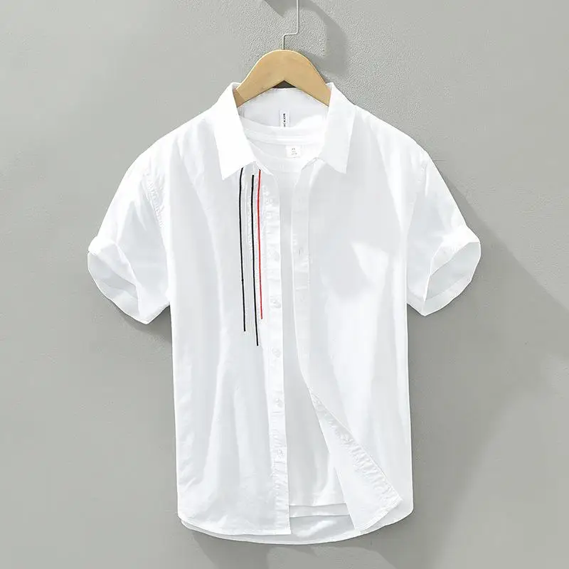 

Embroidered Short Sleeve Mens Shirt Half Sved Shirt Cotton Casual Daily Wear Comfortable Fit Striped Pattern Inner Wear