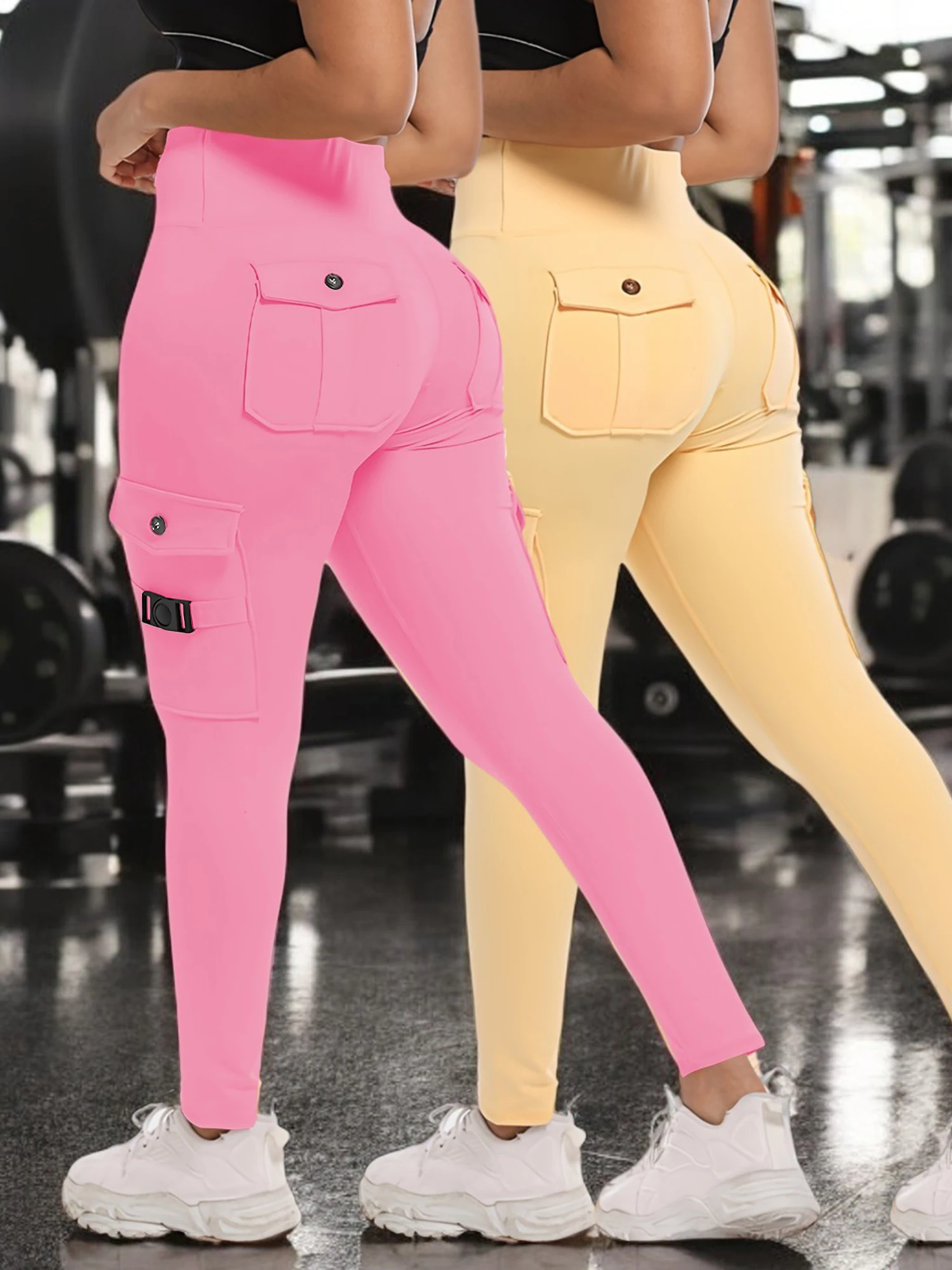 

High Waist Stretch Yoga Pants Workout Tights for Women 2-pack Leggings Solid Slim Fit Fitness Female Sweatpants Quick Drying