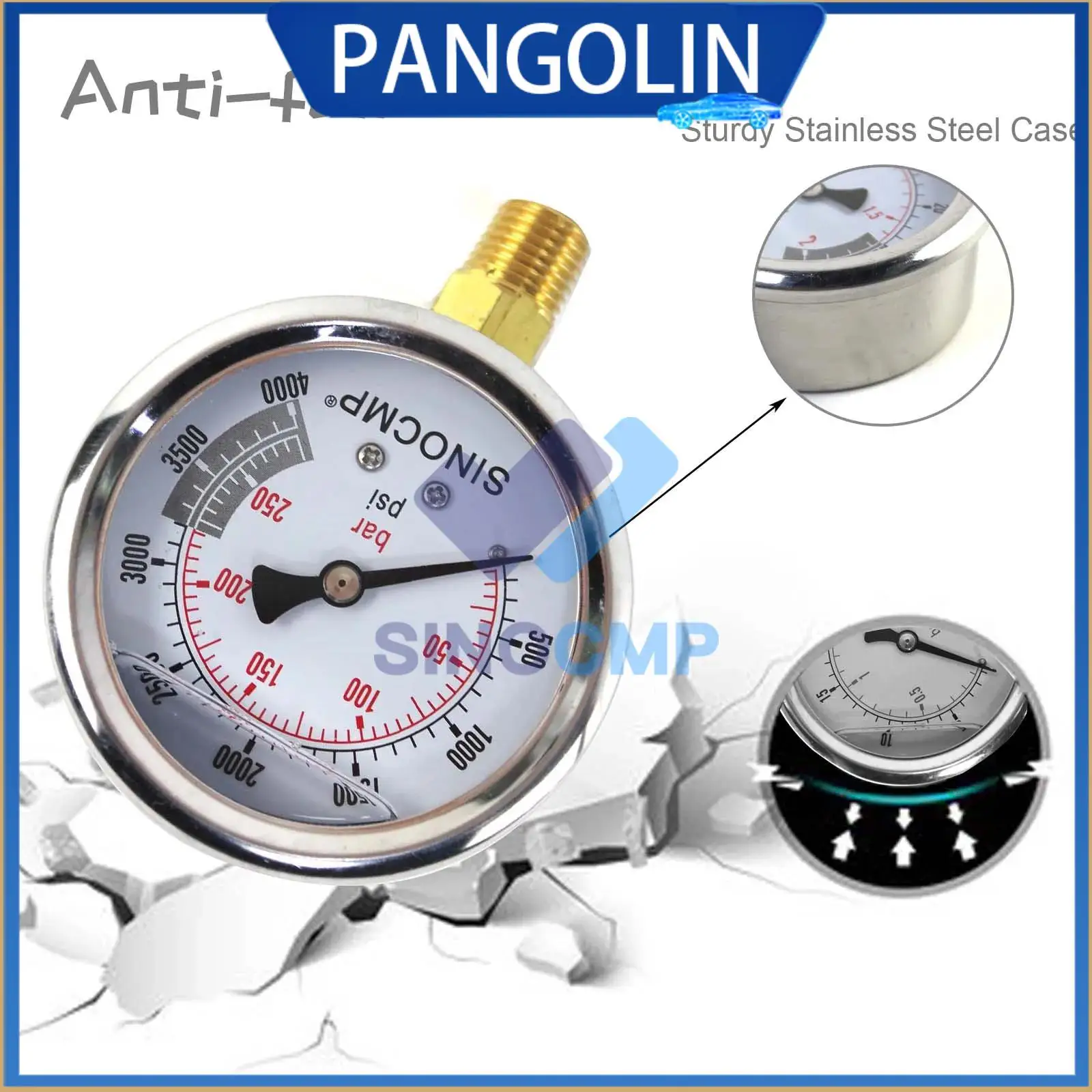 

Манометр PANGOLIN с диапазоном 25 МПа и наполнением глицерином для гидравлических систем, сопротивление вибрации в судовой среде