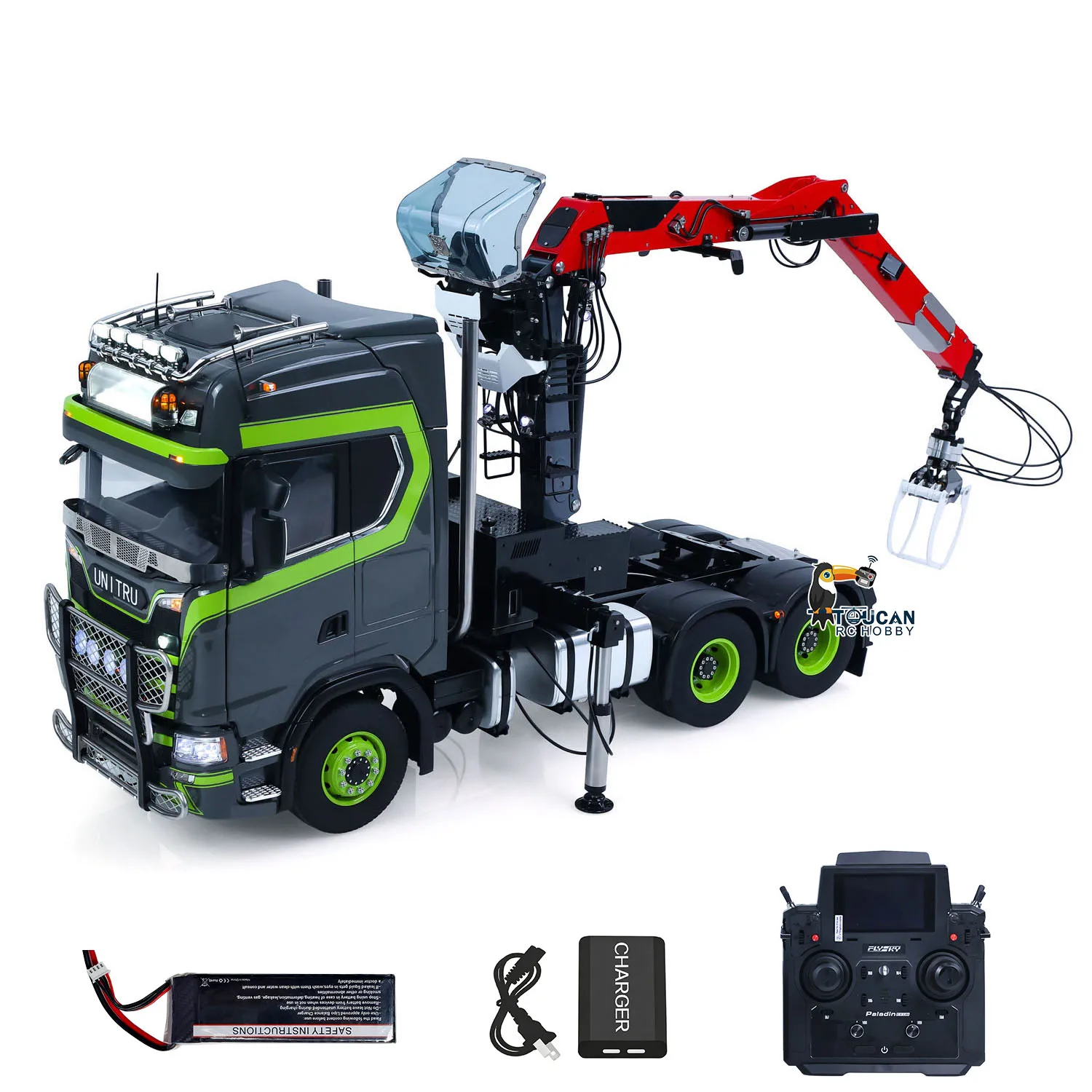 Toucan Customized Lesu Metal 6X6 Chassis 1/14 RC Tractor Truck 770S Hydraulic Crane DIY Lorry W/ Sound Light System Model