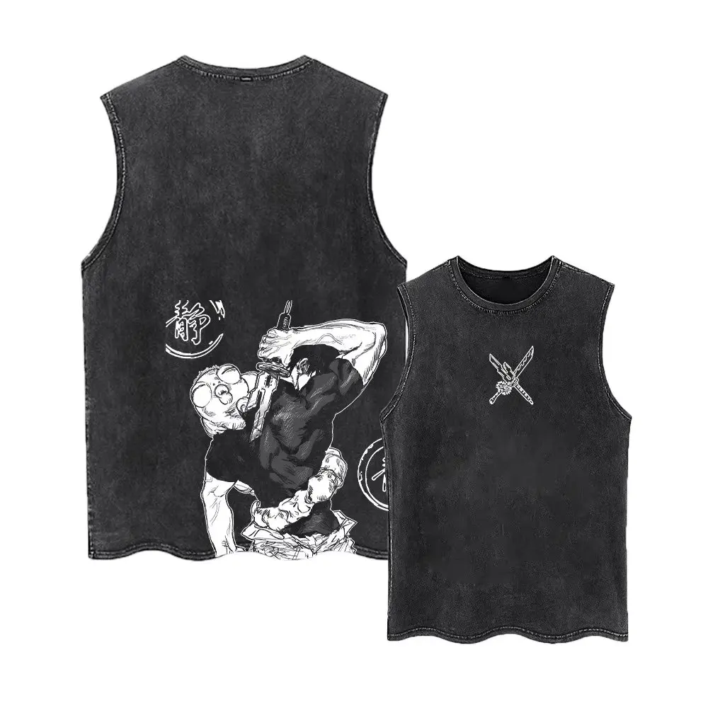 2026 Jujutsu Kaisen Summer Gym Vest Anime Tank Top Man Women Vintage Washed Sleeveless Shirt Graphic Print Streetwear Casual Tee view 5