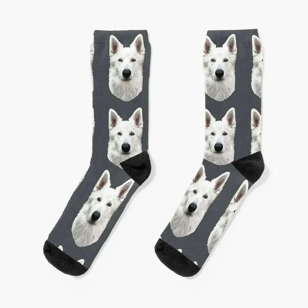 White Swiss Shepherd Dog Socks football cute Socks Men's Women's