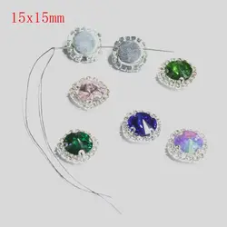 6 sztuk średnica 15mm 4-otworowy srebrny miedziany pazur akcesoria diament rhinestone DIY dekoracje ślubne szycie odzieży