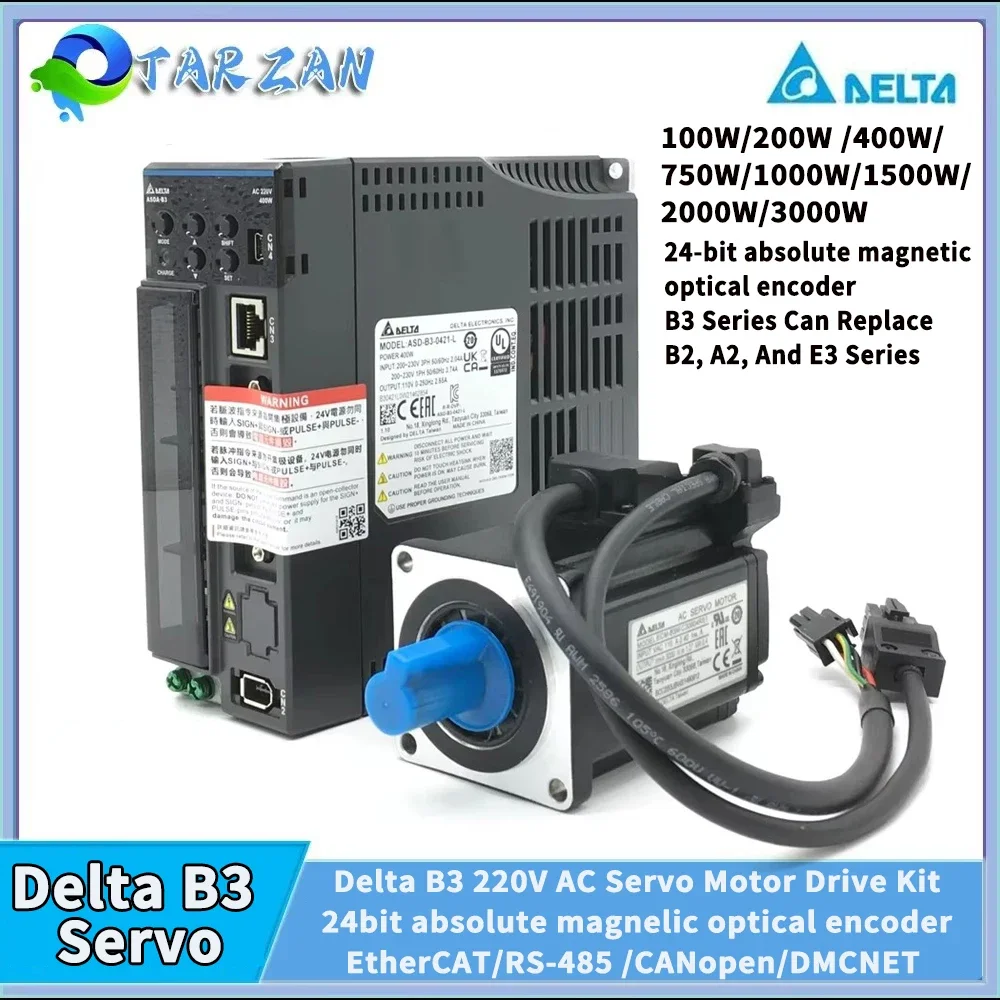 Delta B3 220V AC Servo Motor Drive Kit 400W 750W  60 80 130 180mm Flange 24bit Absolute Replace B2 A2 E3 Pulse/EtherCAT/CANopen