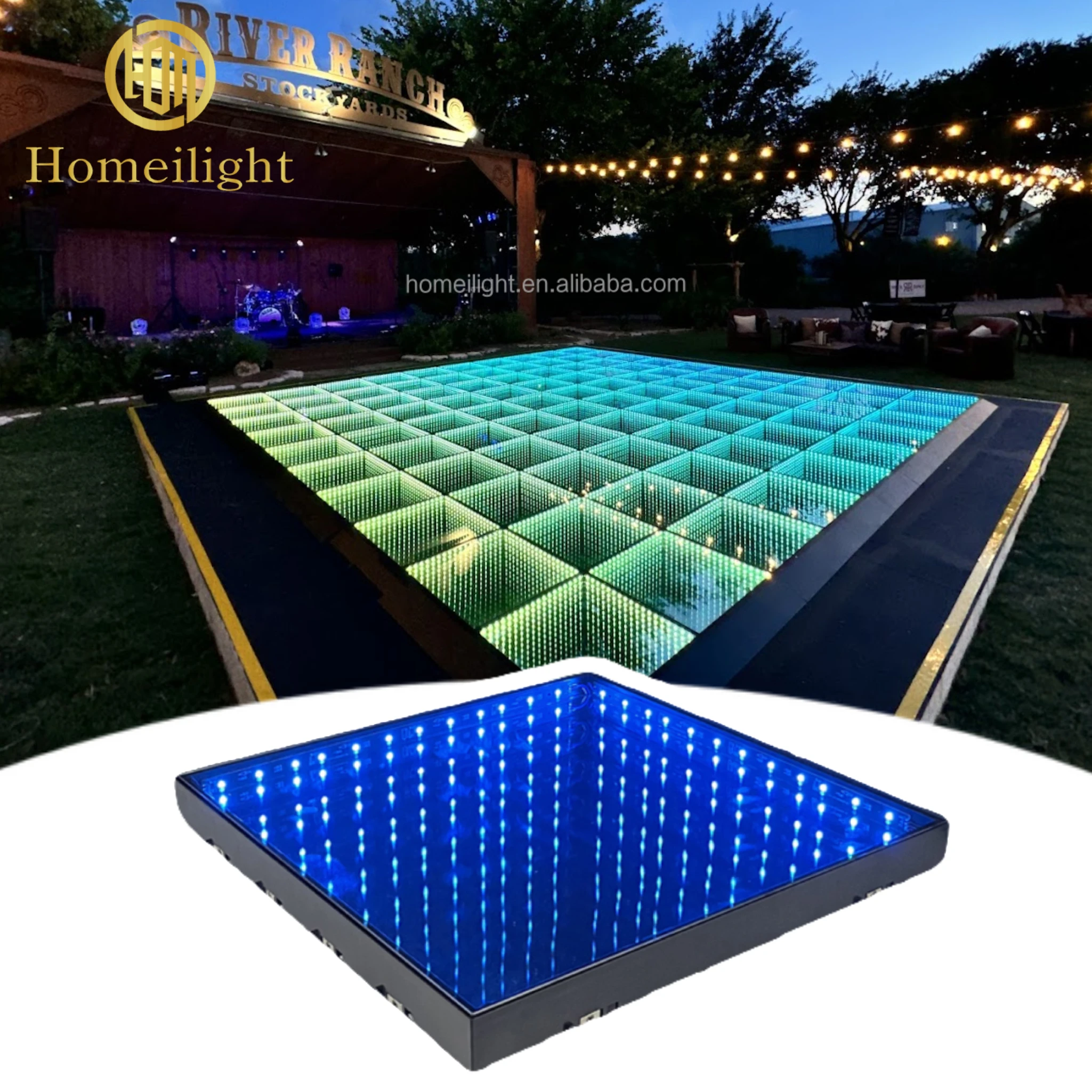20x20ft Wholesale 3D Mirror Starry Led Dance Floor Outdoor Indoor Use Wired Magnetic RGB  Lighting Dance Floor