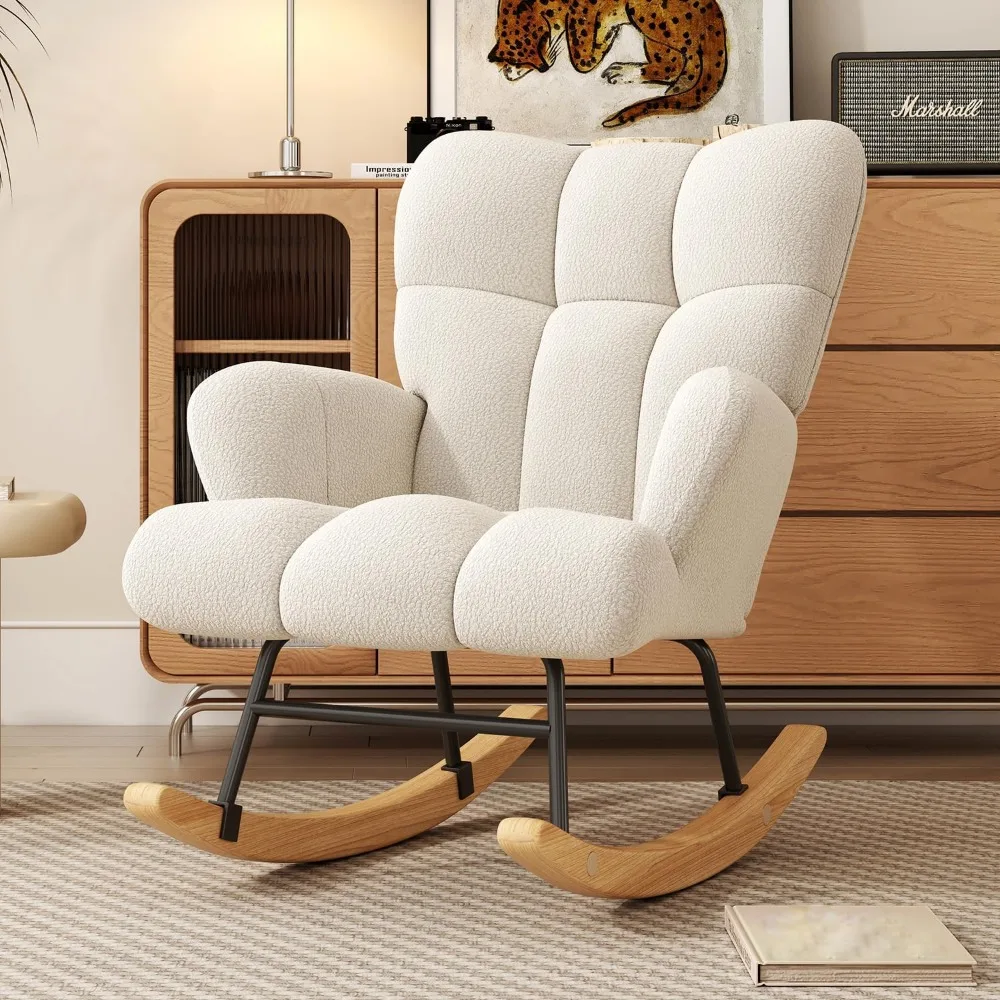 

Glider Rocking Chair for Bedroom Chair, Reading Chairs with High Backrest Armchair Teddy Soft Upholstered Living Room Chairs