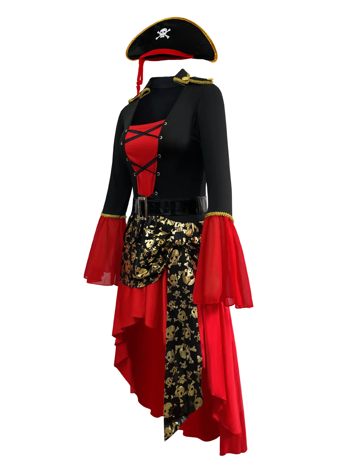 Vintage Mittelalterliches Sexy Karibik-Piratenkaptän-Kostüm für Damen Halloween Cosplay-Anzug Gotisches Rollenspiel-Kostüm