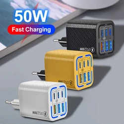 50W 3 Ports USB 3 PD Charger Charging Adapter For Xiaomi iPhone 16 14 13 Samsung Mobile Phone Plug Charging QC 3.0 Wall Charger