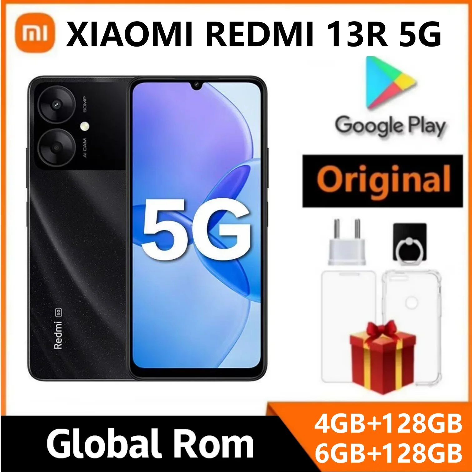 هاتف ذكي Redmi 13R 5G أصلي 4GB/6GB 128GB 5000mAh الأبعاد 6100+ 6.74 بوصة شاشة كبيرة جدًا 50MP + 5MP AI كاميرا 18 وات