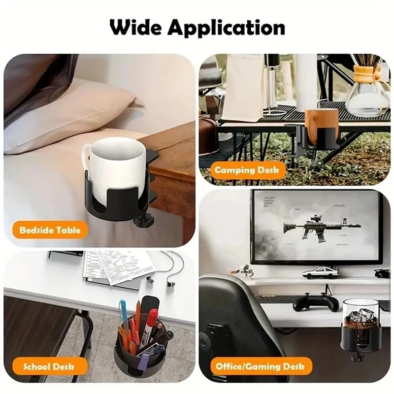 Table Cup Holder Strong Detachable Clip On Drink Holder Clamp Desk Organizer Deskside Bottle Holder For Dining Room