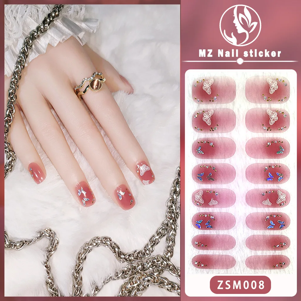 MEBIS ملصقات الأظافر 16 إصبع ZSM Nobake جل ثلاثي الأبعاد البرنز مسمار الفن ملصق كامل ملصق طويل الأمد مقاوم للماء مسمار