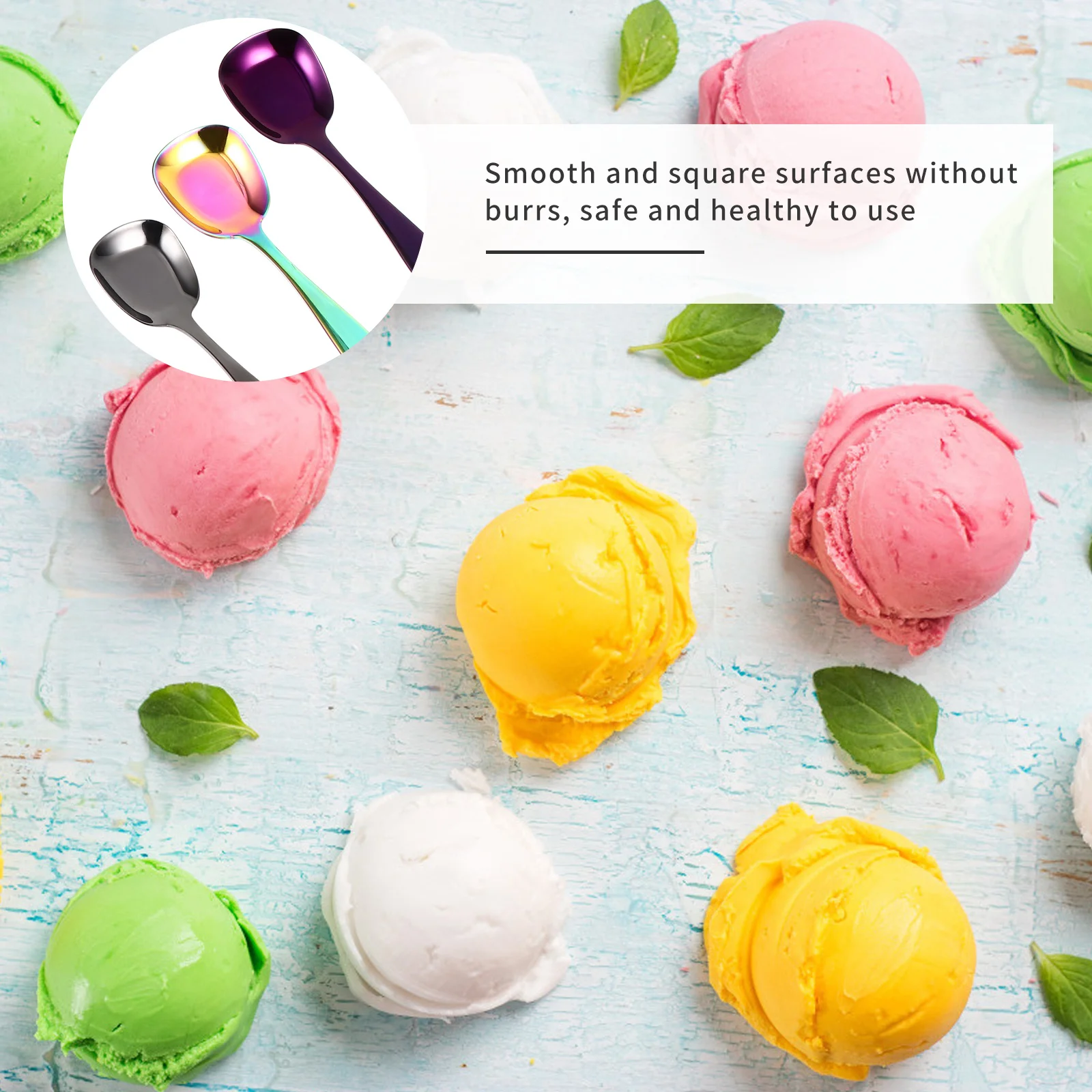 

6Pcs Stainless Steel Square Flat Spoons Ice Cream Teaspoons Kitchen Gadget Dessert Spoon Ergonomic Handle Coffee Spoon