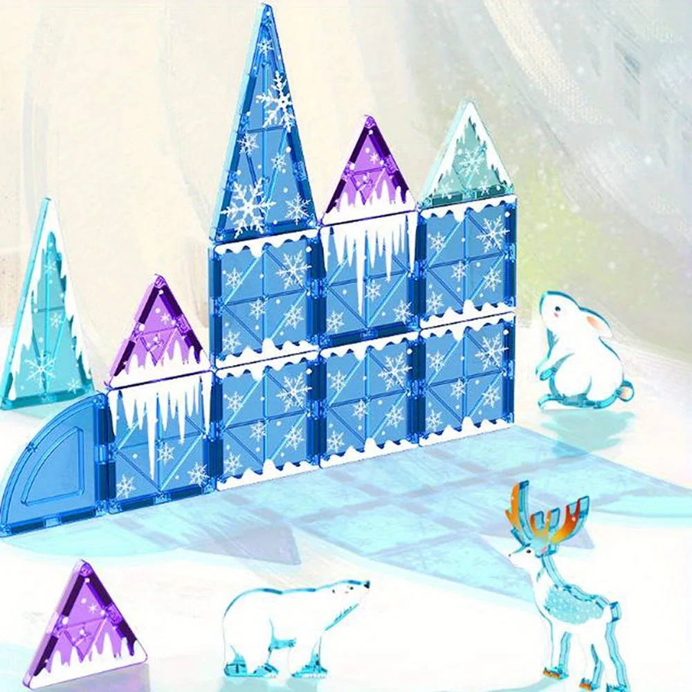 DIY 32pcs Ice And Snow Animals Magnetic Building Blocks - Large STEM Toy MOC Creative Magnetic Toys, Children Educational Gift