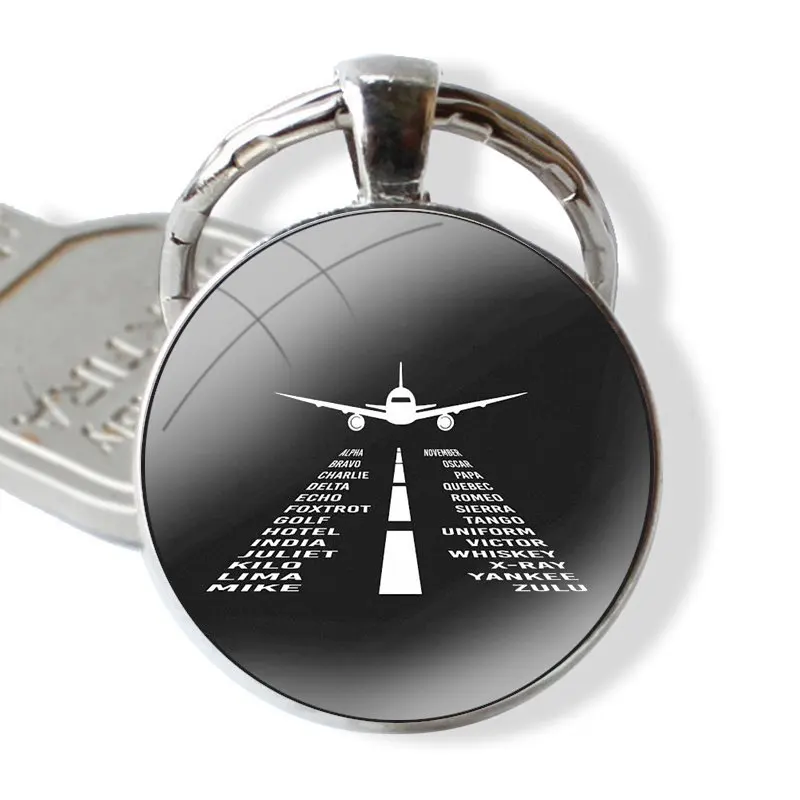 Keychain Handmade Glass Cabochon Key Ring Holder Pendant Key Chains Aircraft Airplane Fly Pilot Travel In Sky