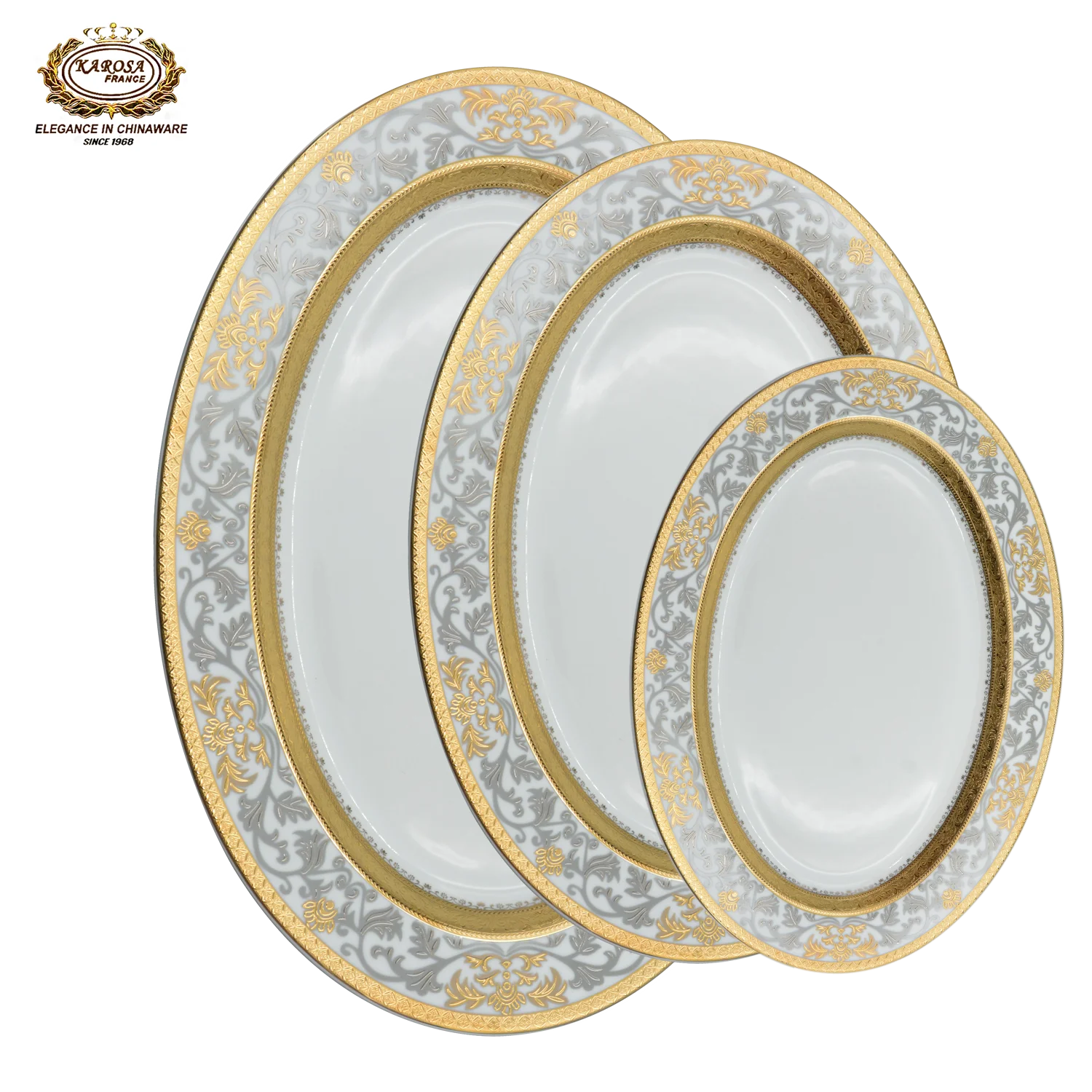 Gold Customized Oval Plate Set 3pcs Fish Plate Set Wedding Hotel Catering Service Plate