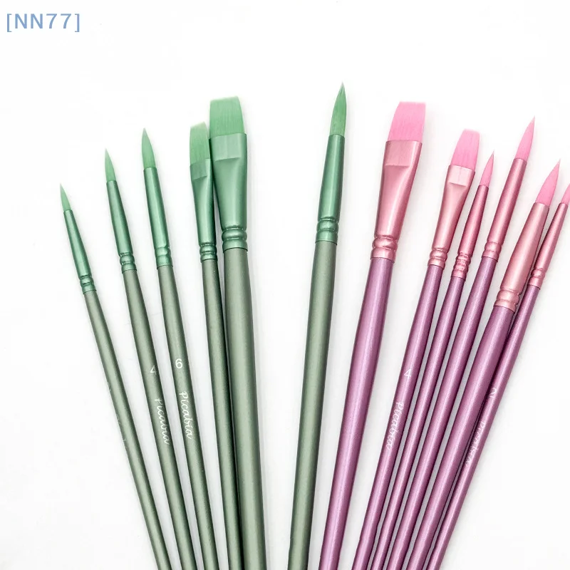 4/6 Uds pincel de acuarela puntiagudo redondo cabeza plana pelo suave puntiagudo Nylon gancho para el cabello línea bolígrafos pintura manualidades bolígrafos