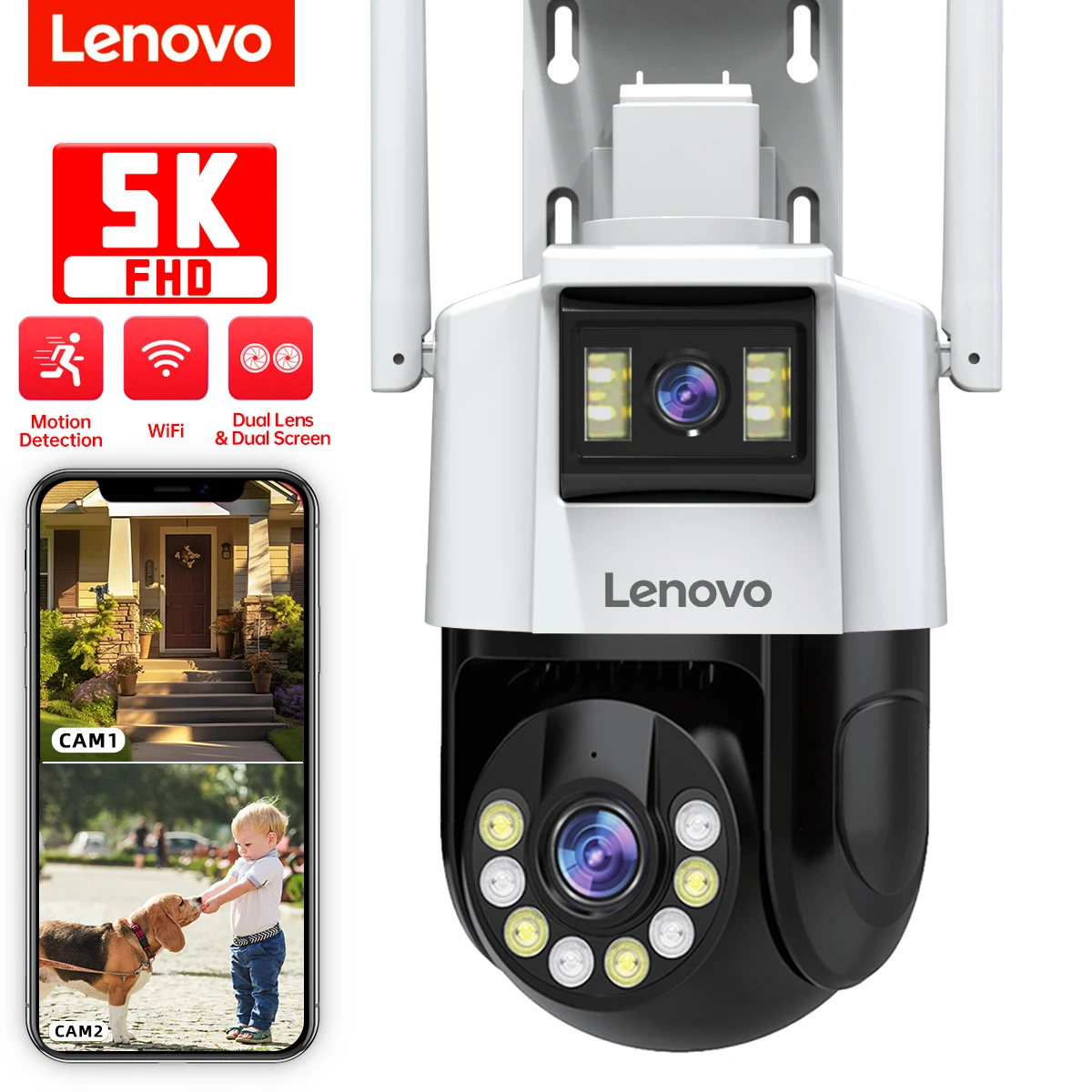 Lenovo 3MP 5MP PTZ WIFI Câmera IP Áudio CCTV Vigilância Casa Inteligente Ao Ar Livre 4X Zoom Digital Cor Visão Noturna Impermeável