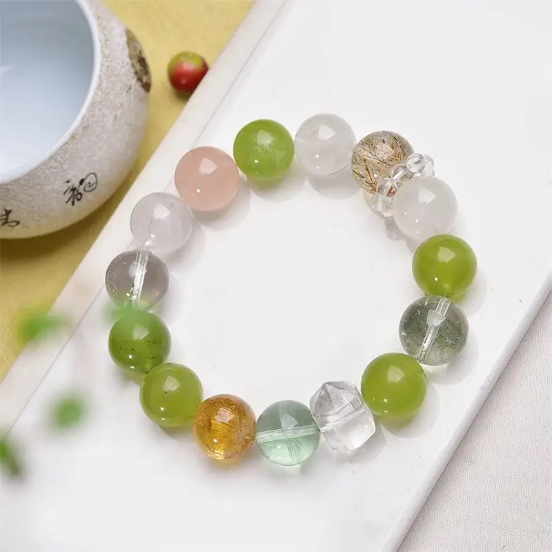 

13-14 мм натуральный желтый огненный кварц Hematoid прозрачный кварцевый браслет из бисера хрустальные нити ювелирные изделия подарок 1 шт.