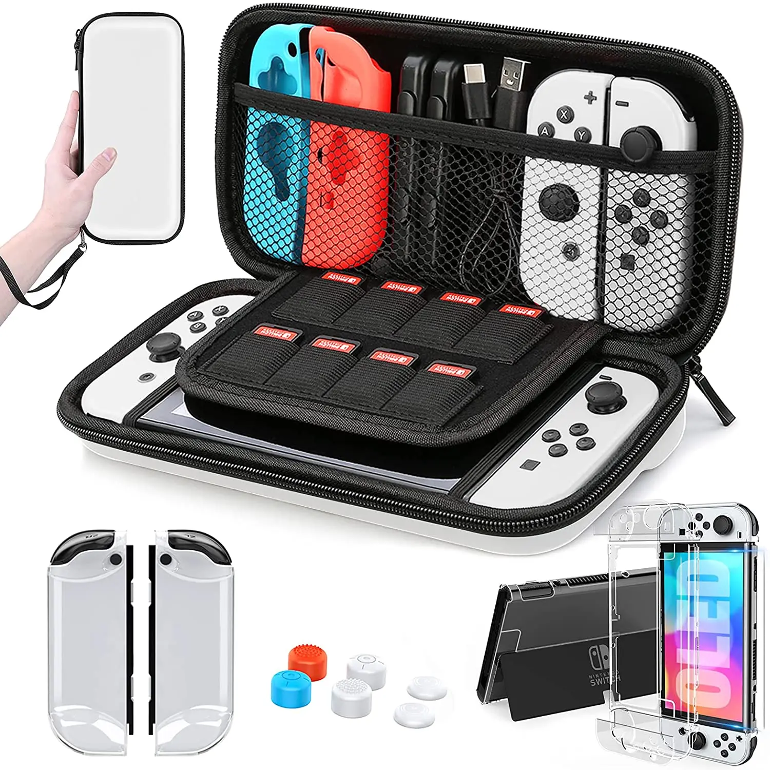 HEYSTOP Switch OLED Model Carrying Case, 9 in 1 Accessories Kit for 2022 Nintendo Switch OLED Model  with Protective Case