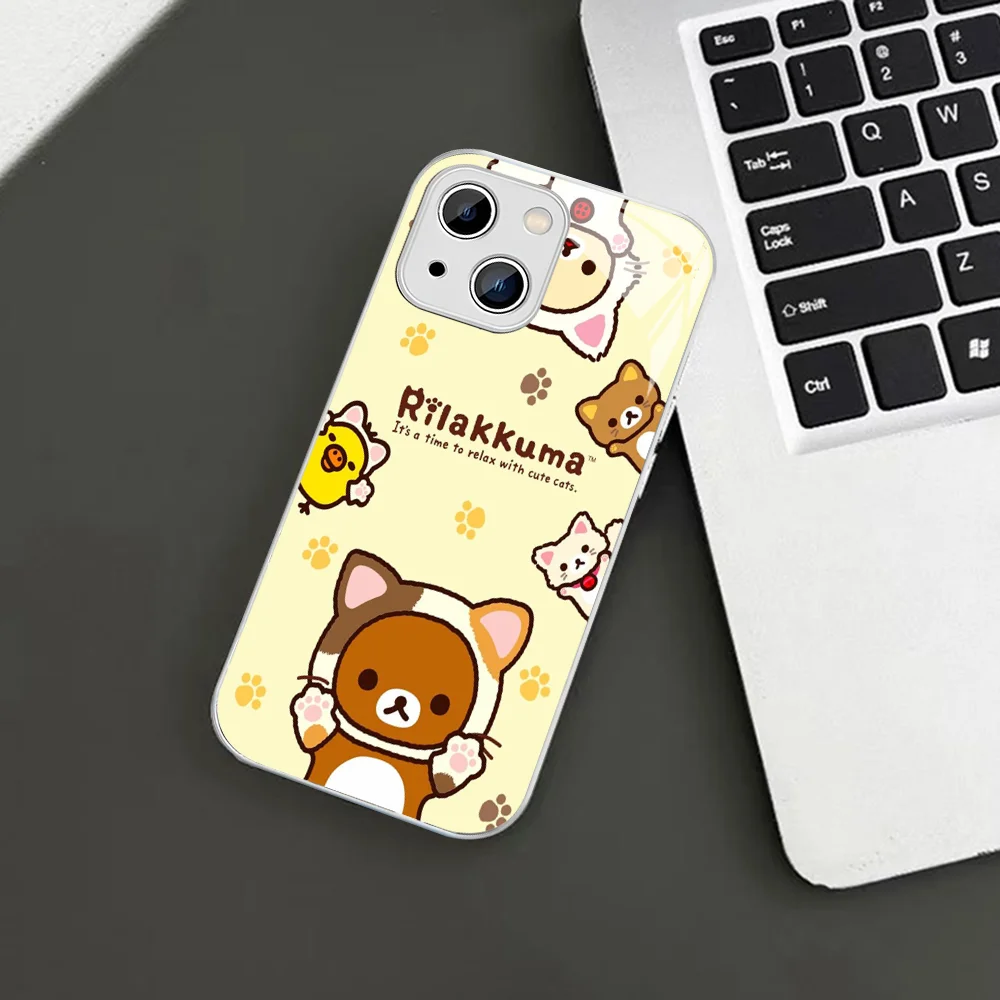 Cute Cartoon R-Rilakkuma Phone Case For iPhone 14 13 12 Mini 11 Pro XS Max X XR 14 Plus Tempered Glass Cover