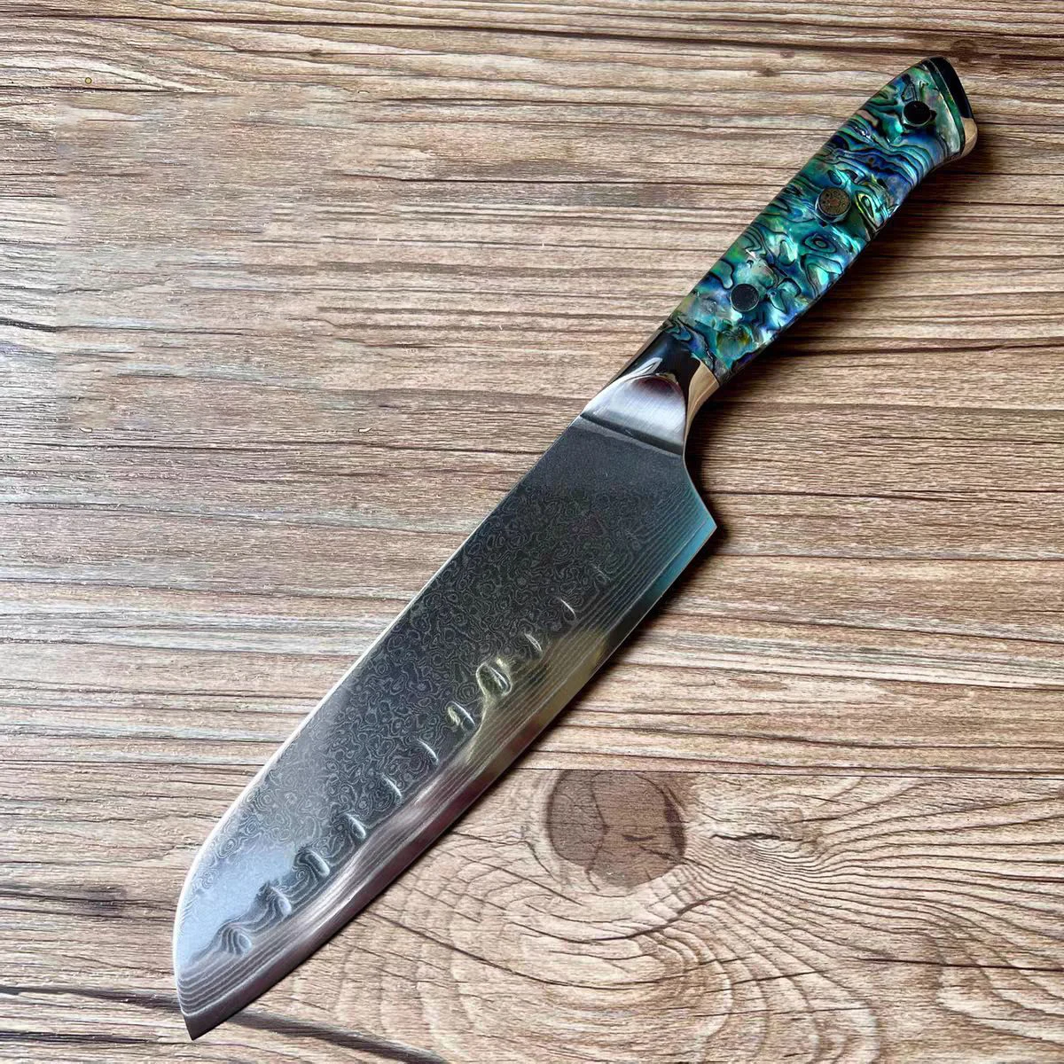 6.9 Inch Santoku Knife Abalone Shell Handle 67-layers Damascus Steel Blade Chef Cleaver Meat Slicing Vegetables Kitchen Knives